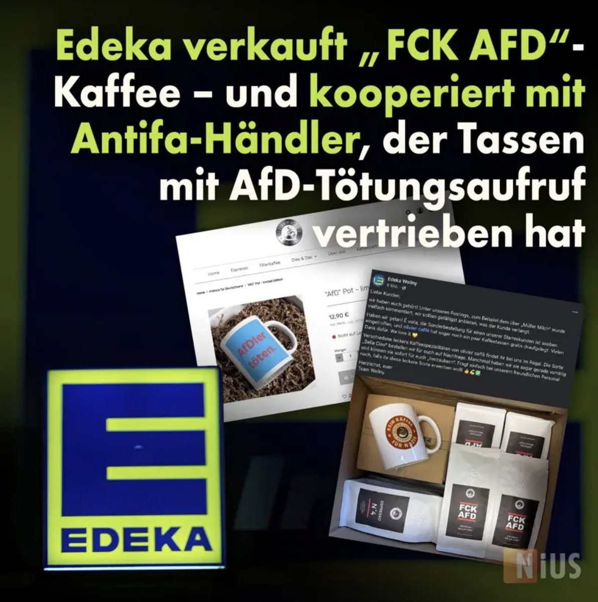 Und Tschüß Edeka!

Edeka bezieht Produkte von Antifa-Hersteller!

Mehr muss ich nicht wissen!

nius.de/gesellschaft/n…