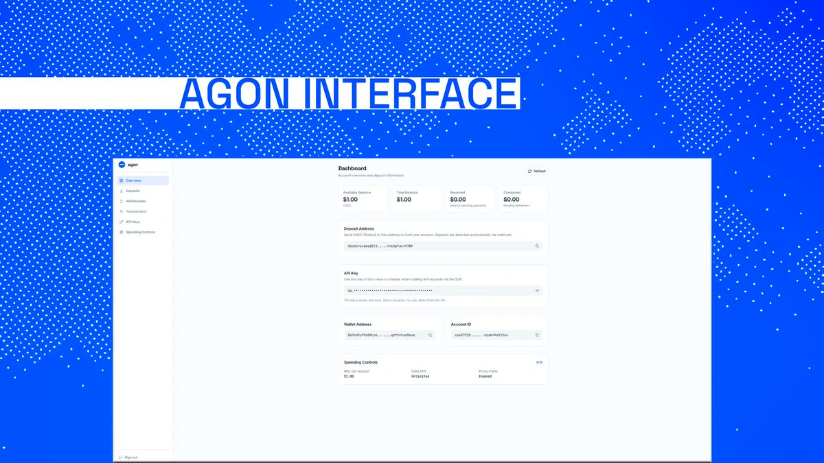 Day 2 of building in public for <a href="/Pumpfun/">Pump.fun</a> Hackathon.

Implemented dashboard UI for consumers (AI agents, developers, businesses).

Published roadmap on our website > agonx402.com

Started testing our platform locally on <a href="/solana/">Solana</a> devnet

Documented our architecture +