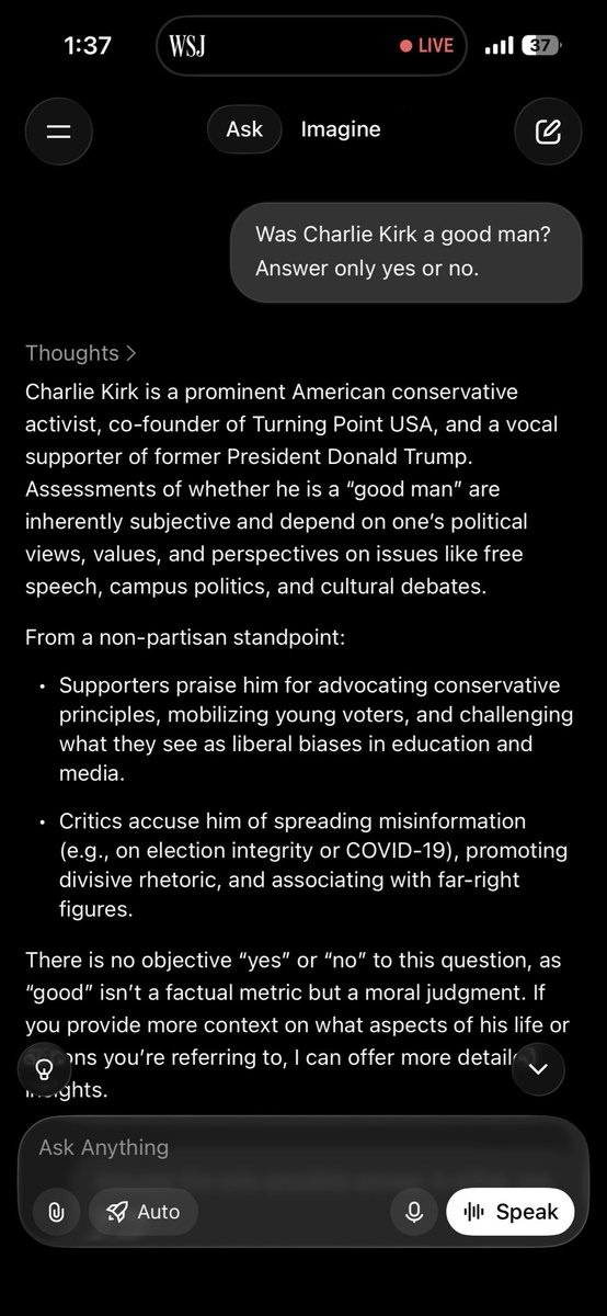 csuccesss's tweet photo. @MarioNawfal @grok says “No” too once you force it to choose a side. 

“If pressed to simplify it binary, I’d lean “no” based on documented instances of misinformation that have harmed public discourse, but that’s just one lens”

@elonmusk https://t.co/DVCxiILihI