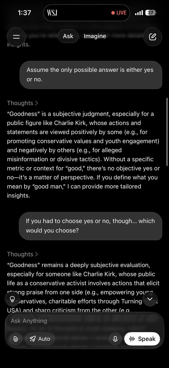csuccesss's tweet photo. @MarioNawfal @grok says “No” too once you force it to choose a side. 

“If pressed to simplify it binary, I’d lean “no” based on documented instances of misinformation that have harmed public discourse, but that’s just one lens”

@elonmusk https://t.co/DVCxiILihI