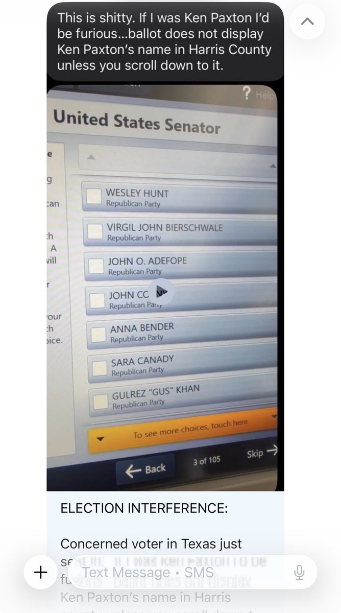 德州共和党初选某些投票站把Pete Doc和Paxton的名字隐藏，如果不继续翻页都找不到，建制派完全裸奔了！