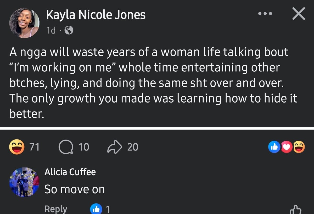 The vice-versa to this wild‼️
A bth will waste years of a man life talking bout “I'M WORKING ON ME” whole time entertaining other btch a33 higgaz, lying, and doing the same sht over and over. The only growth you made was learning how to hide it better.‼️ oooooommmggggggg oodddee