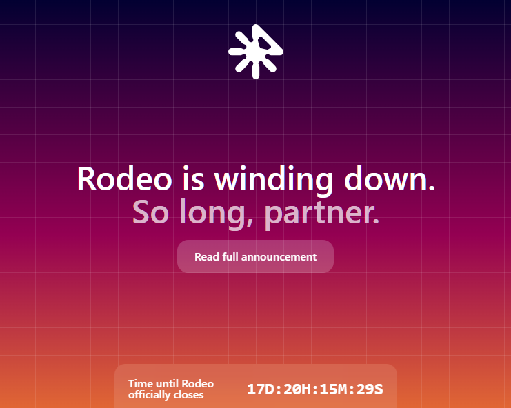 Reminder that <a href="/rodeodotclub/">Rodeo</a> completely shuts down in around 17 days. They've created a 'Rodeo Send-Off' to walk you through the migration process.

We're working on these kind of backups at <a href="/ArtRescueLab/">Digital Rescue Lab</a> but pinning artworks for permanence is something everyone can do.