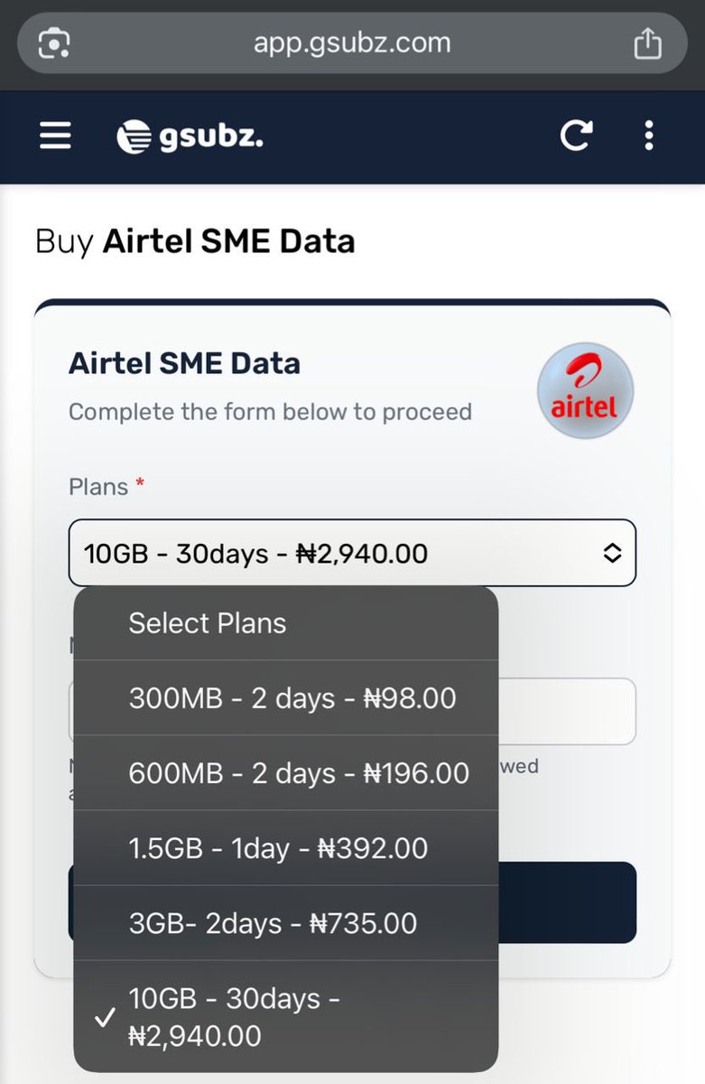 DOWNWARD PRICE REVIEW!
AIRTEL SME ❤️

1.5GB - 1 day now N392 (_formerly N415_)

3GB - 2 days now N735 (_formerly N765_)

+ all other Airtel SME Plans!

Enjoy! 
-gsubz.com
💙💛