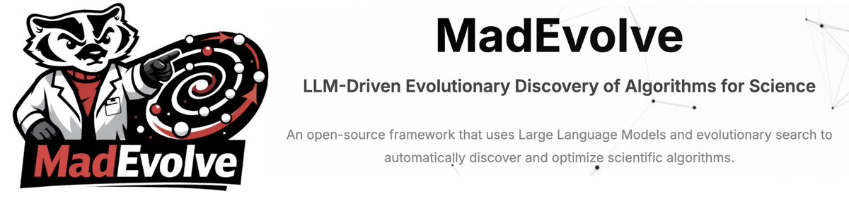 moritzmunchmeyr's tweet photo. Excited to share our MadEvolve system to optimize scientific algorithms! MadEvolve uses an outer loop of LLM-based conceptual improvements and an inner loop of auto-differentiable parameter optimization. It also compiles a human-readable scientific report. https://t.co/aXye19myG0