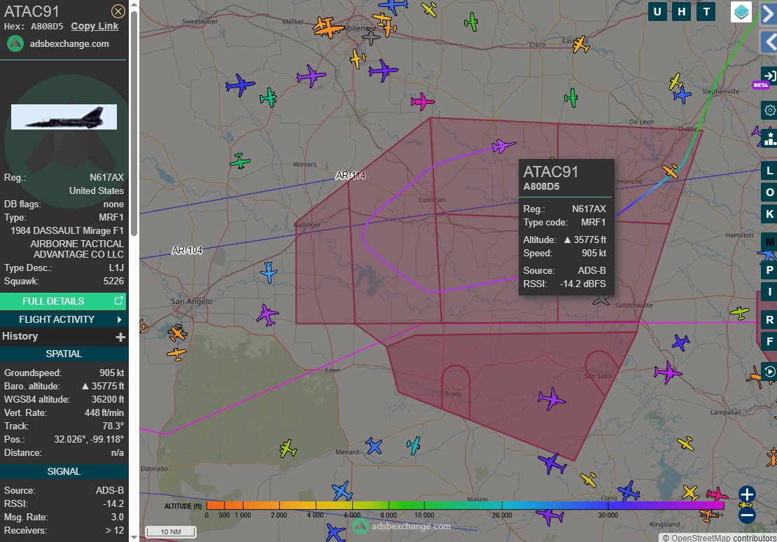 Let him COOK! I don't know how accurate this figure is but AI calculated him at around Mach 1.42 at 940kts max, 36k in the Brownwood MOA. Either way he was moving... #aviation
