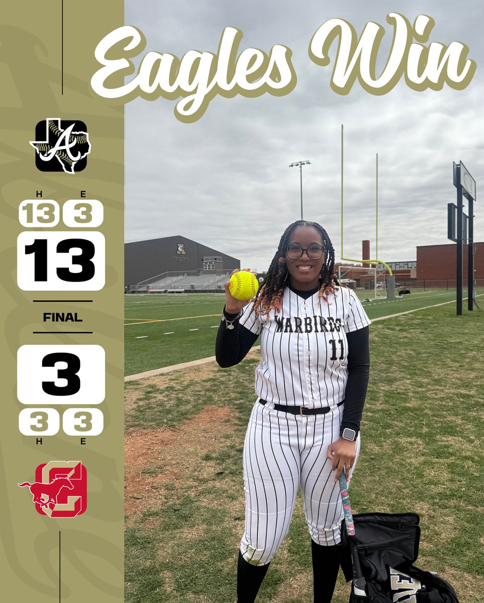 Eagle_Softball1's tweet photo. EAGLES WIN!

B.Reed 2-2
J. Johnson-Burns 2-3
Gonzales 2-2
Holt 3-3; 2B (2), 
Rocha 2-3; 2B
Starks 1-2; DINGER 💣
SB: B.Reed (4), Holt (2), Johnson-Burns, J. Reed, Castellanos

Pitching:
Rocha (W) 4.0 IP 3H 0ER 0BB 3K https://t.co/ZM6KcN7du5
