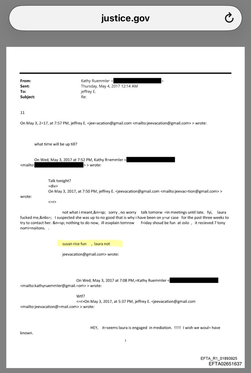 AllyJKiss's tweet image. FYI: Epstein thinks Susan Rice is “fun” 😳