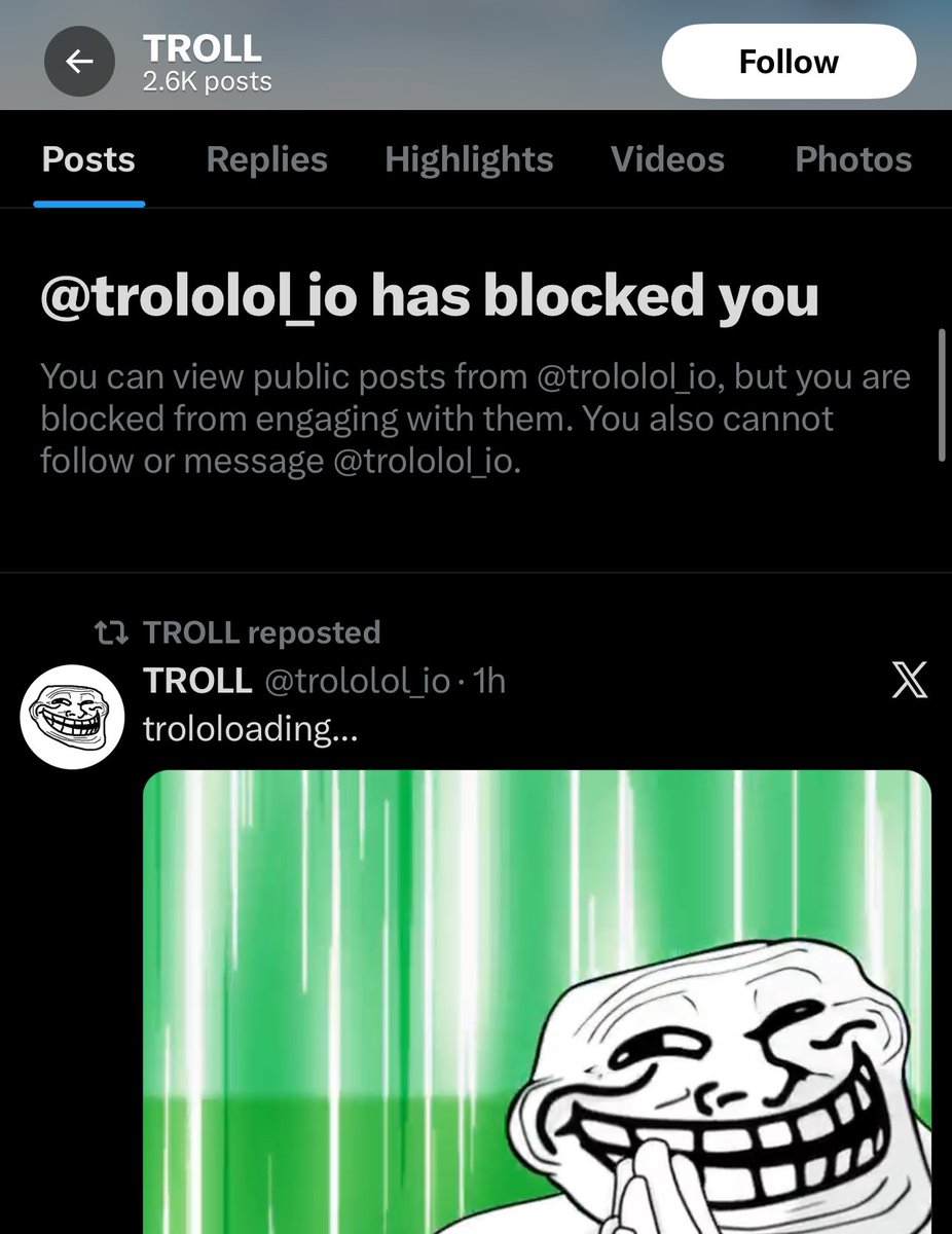 Blocked from the main $TROLL account for asking where the creator fees go 🤔

Read that again. Let that sink in.

Not for fud.
Not for selling.

For transparency.

As a CTO-led project, holders have every right to ask questions, questions create clarity, spark new ideas, solve