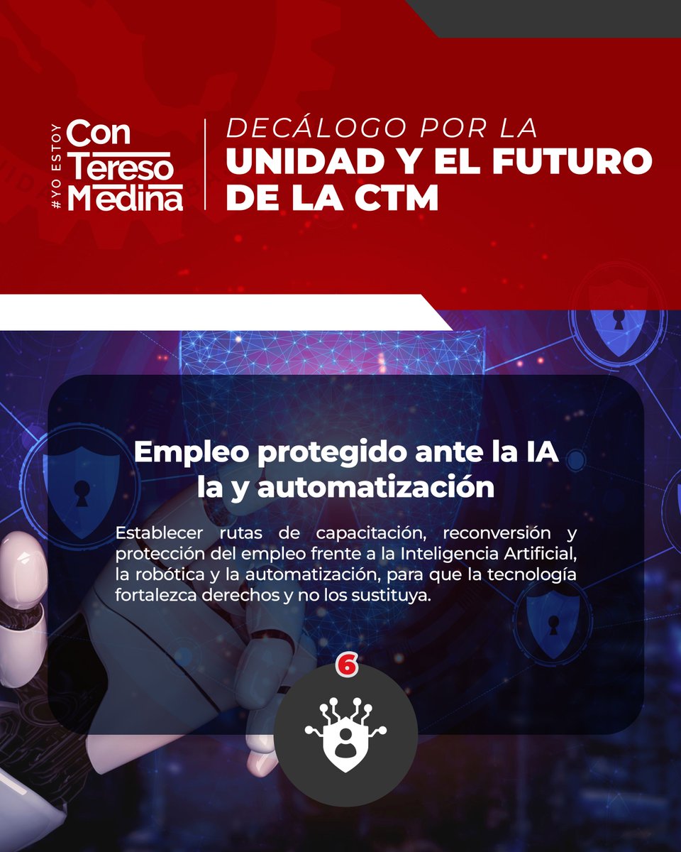 Frente a la Inteligencia Artificial, la Automatización y la Robótica, la respuesta es clara: más preparación, más derechos  y más oportunidades para las y los trabajadores.

Así lo planteamos en el Decálogo Por la Unidad y el Futuro de la <a href="/CTM_MX/">CTM Nacional</a> para fortalecer el empleo del