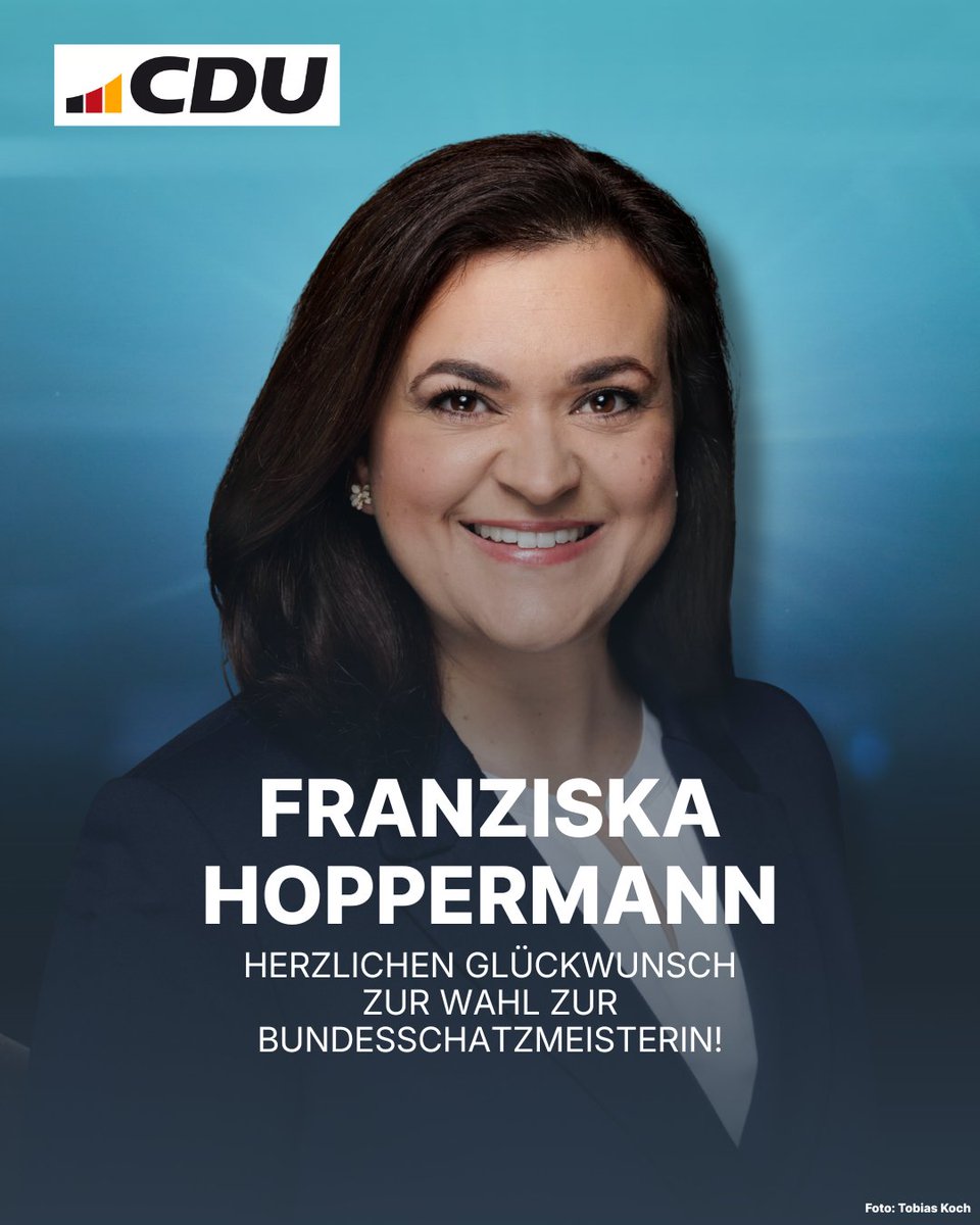 CDU's tweet photo. .@FHoppermann kümmert sich um die Finanzen der CDU Deutschlands.
Sie wurde auf dem #cdupt26 zur Bundeschatzmeisterin gewählt.
Wir gratulieren herzlich! https://t.co/GoViKsZ0ad