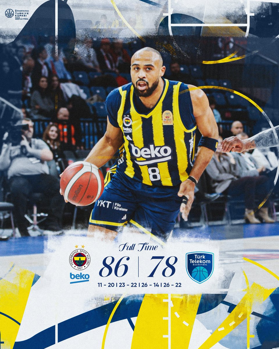 Maç Bizim! Finaldeyiz! 💪

Tebrikler Fenerbahçe Beko! 👏

Maç Sonucu | Fenerbahçe Beko 🆚
Türk Telekom: 86-78

Skor dağılımımız: Horton-Tucker 29, Baldwin 17, Jantunen 11, Onuralp 8, Biberovic 8, De Colo 6, Metecan 3, Boston Jr. 2, Birch 2. 
#YellowLegacy