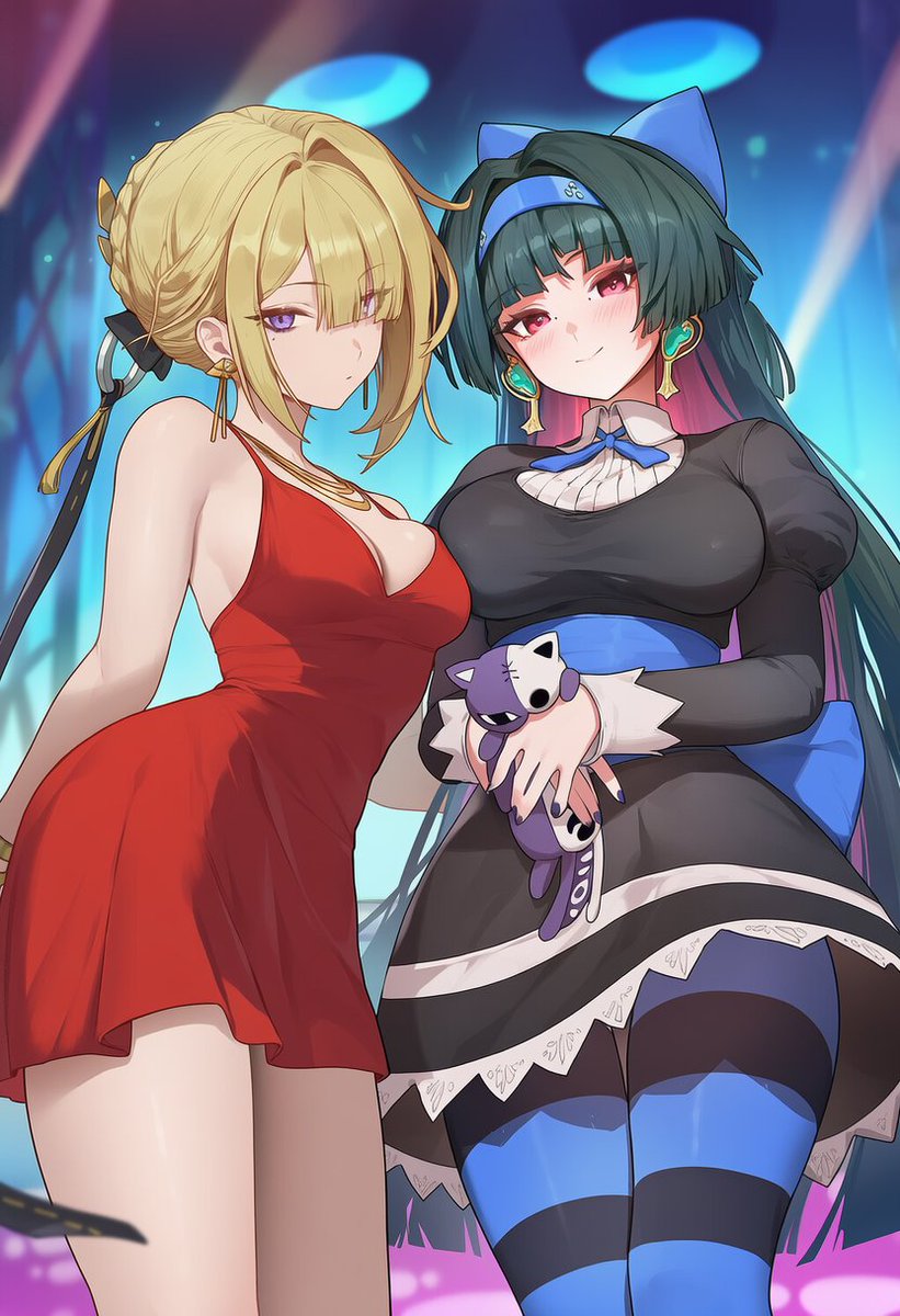 Evelyn Chevalier イヴリン・シェヴァリエ
Astra Yao アストラ・ヤオ
Panty and Stocking cosplay 💛💜

#zzzero #ゼンゼロ SFWイラスト