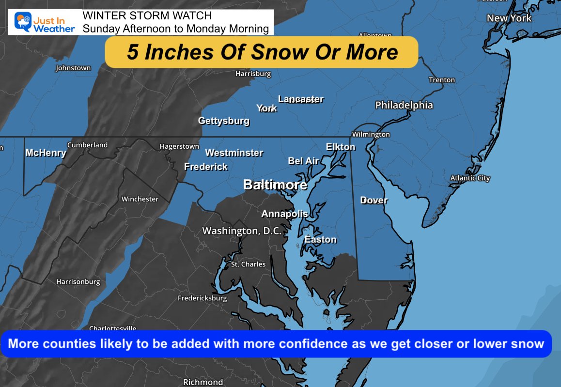 ⚠️ ️ WINTER STORM WATCH ISSUED 🗓️ Sunday Afternoon To Monday Morning 📏 ...