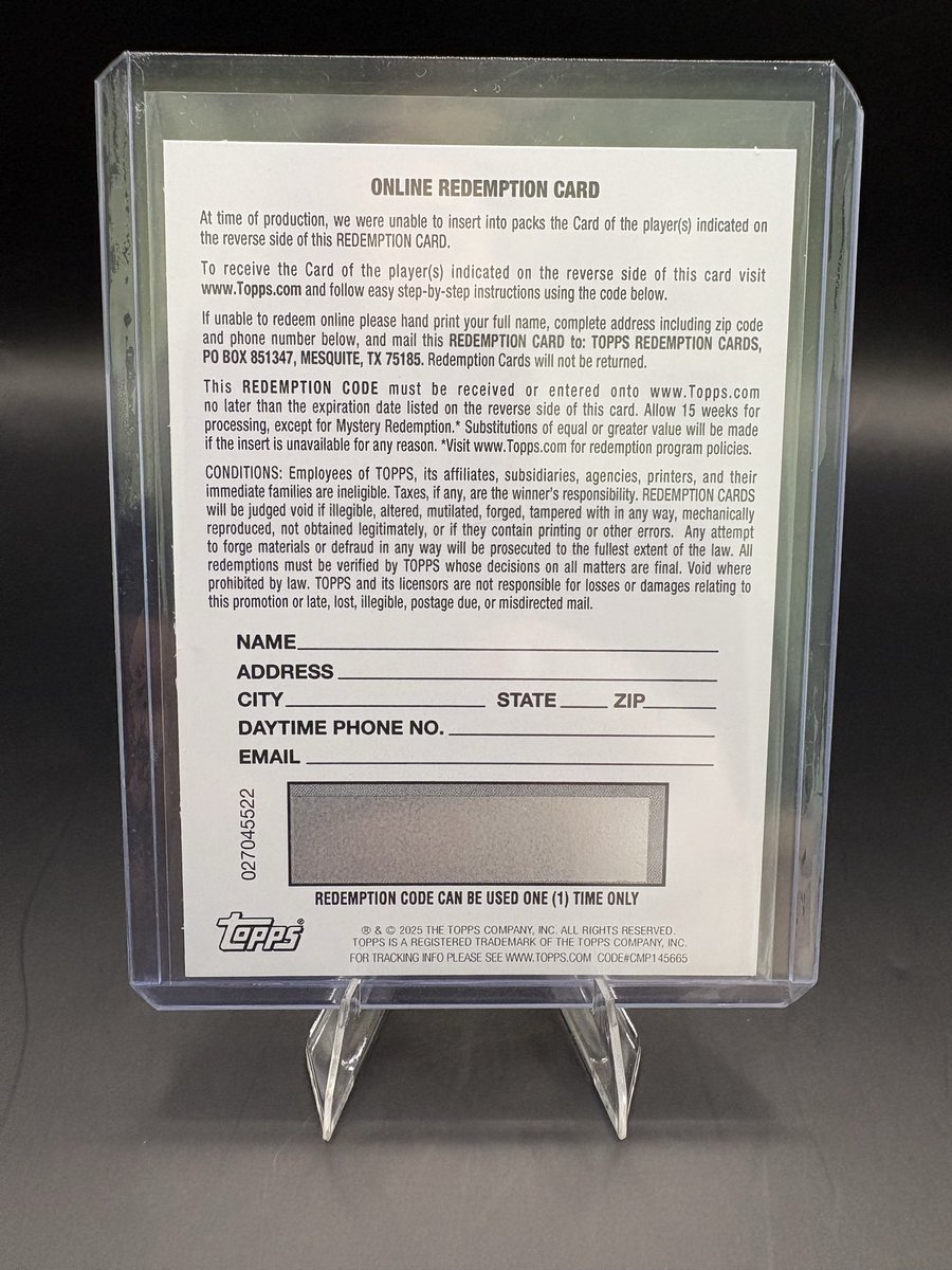 tolley33's tweet photo. Cooper Flagg Topps Chrome Refractor Auto Redemption unused

3.2K OBO + free shipping. Priority mail paid by seller. 

@CardPurchaser https://t.co/A6D4edJsAc