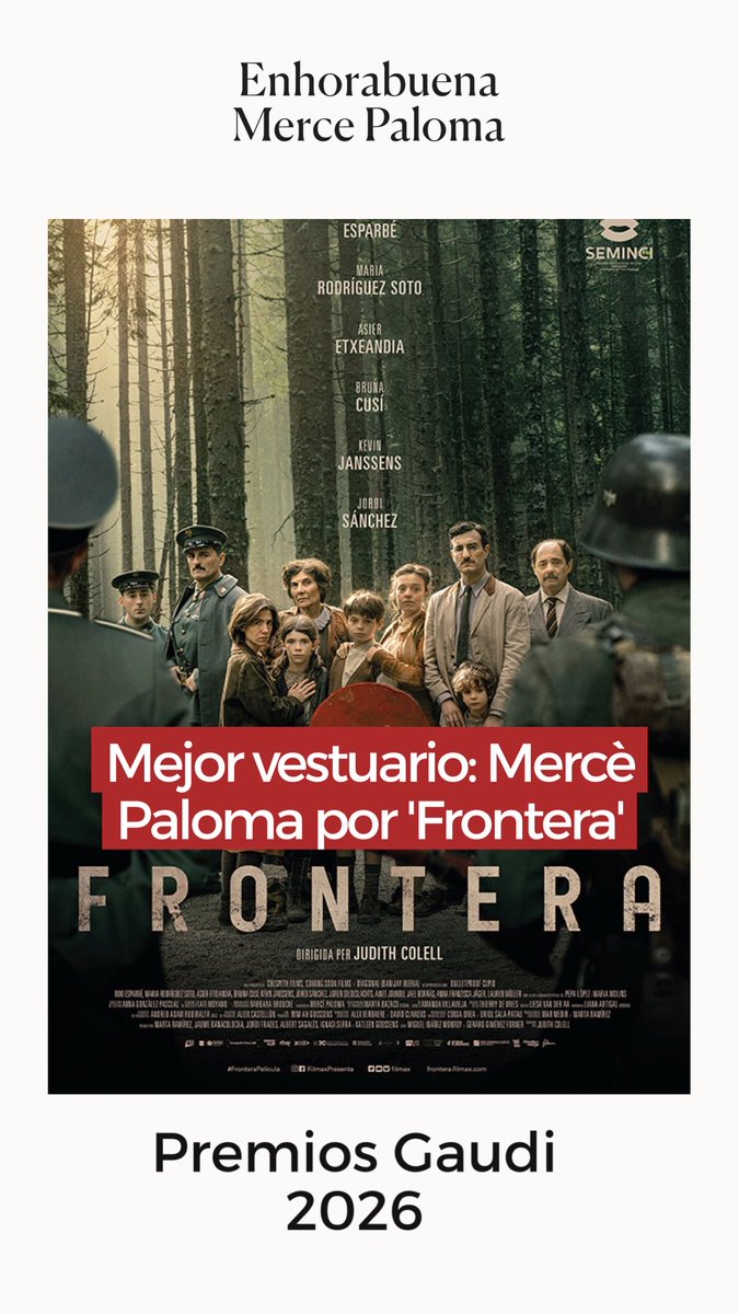 Enhorabuena #MercePaloma por el Premio Gaudi . Mejor vestuario film #Frontera <a href="/academiacinecat/">Acadèmia del Cinema Català – Premis Gaudí</a>