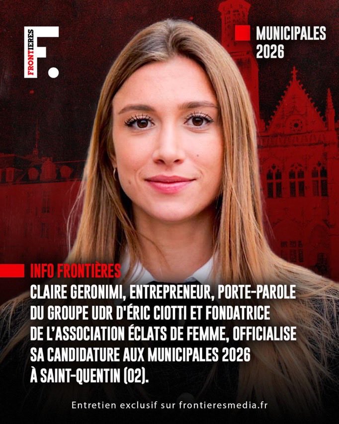 🚨 🇫🇷 ALERTE INFO : Claire Geronimi, tête de liste UDR-RN, officialise sa candidature aux municipales 2026 à Saint-Quentin. Partagez 🔁 largement cette information ! Merci à tous ! 🙏🏻