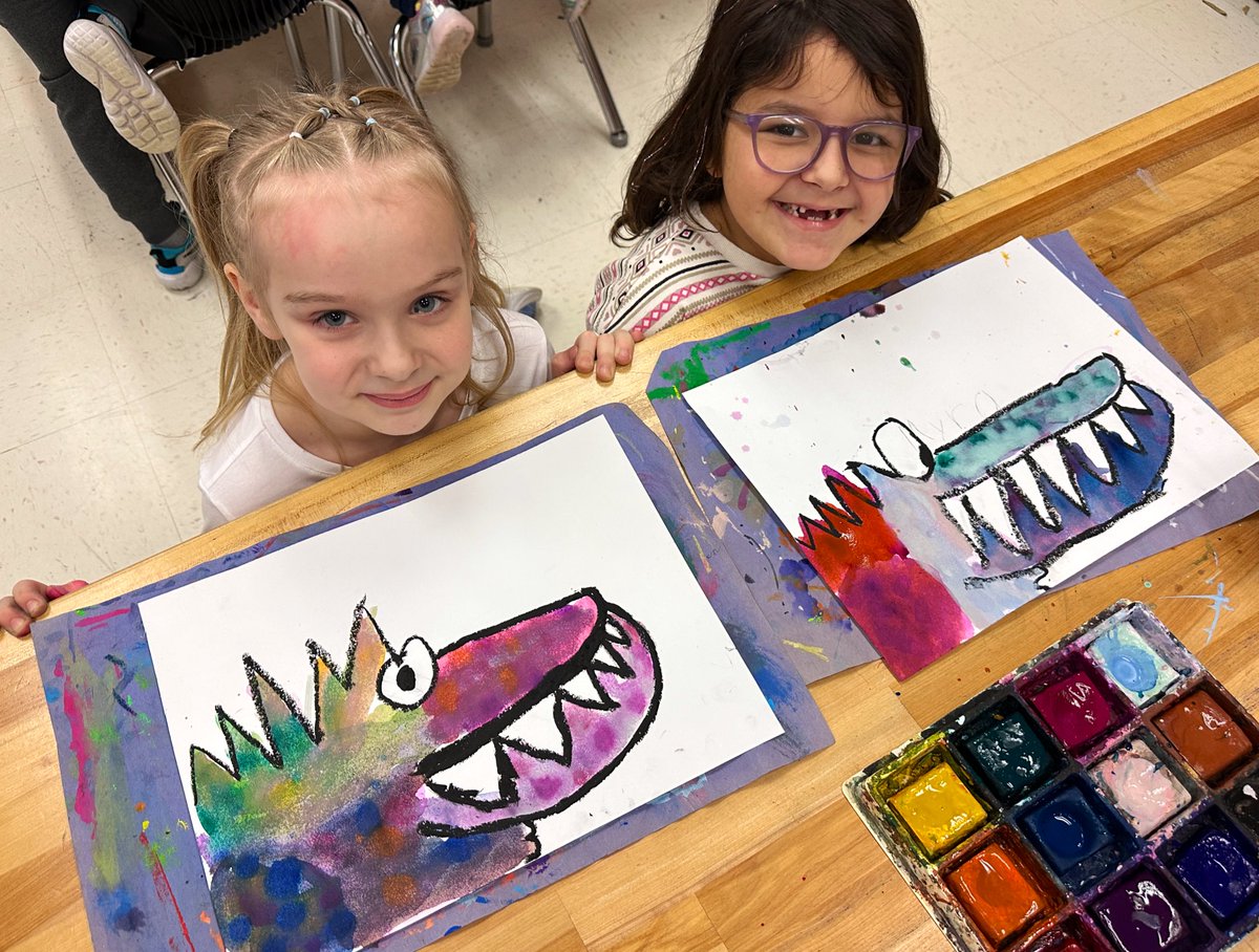 Kindergarten artists at <a href="/HanStElem/">Hanover Street</a> read “Solomon the Crocodile” and started their new paintings! We experimented with the wet-on-wet painting technique to mix colors and create a very colorful croc! #HPSDawesome