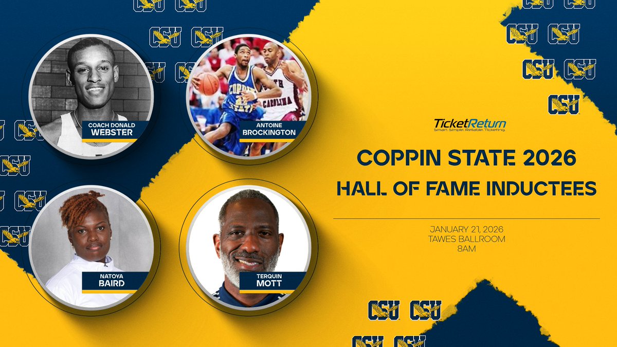 coppinsports's tweet photo. Four of our all-time greats will be inducted into the CSU Athletics Hall of Fame on campus Saturday morning at 8:30 am.  Tickets are still on sale:

https://t.co/tKNKi5UxGR https://t.co/HEEhNqBQx2