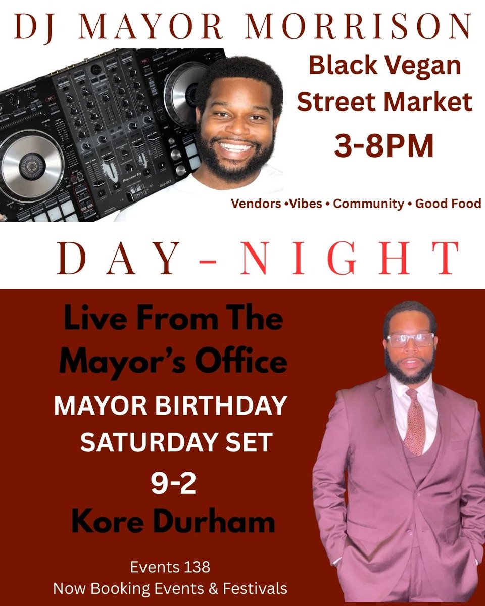DJMayor757's tweet photo. THIS Saturday.

We starting outside at the Black Vegan Street Market then sliding into the night at Kore for the birthday set.

bringing people together through music.

Pull up daytime, pull up nighttime, or do both.Let’s celebrate 
Now booking events &amp; festivals. https://t.co/nP6pWsGDLD