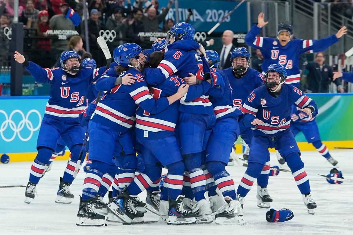 k8tmac's tweet photo. Just in from @NBCSportsPR: Thursday's gold medal game between the US and Canada averaged 5.3 million viewers on USA Network and Peacock, with a peak of 7.7 million in overtime. 

The most-watched women's Olympic hockey game ever. https://t.co/y3RO3pc33v
