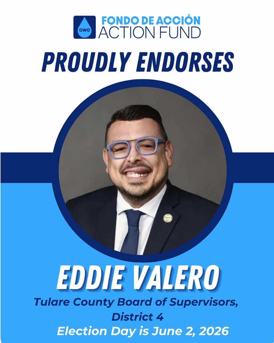 CWCActionFund's tweet photo. CWC Action Fund proudly endorses Eddie Valero for Tulare County Board of Supervisors, District 4. He is a longtime Central Valley resident and has been representing District 4 since 2018. With his experience and leadership, we know Eddie will continue to be a water champion. https://t.co/m2VwjVSYSn