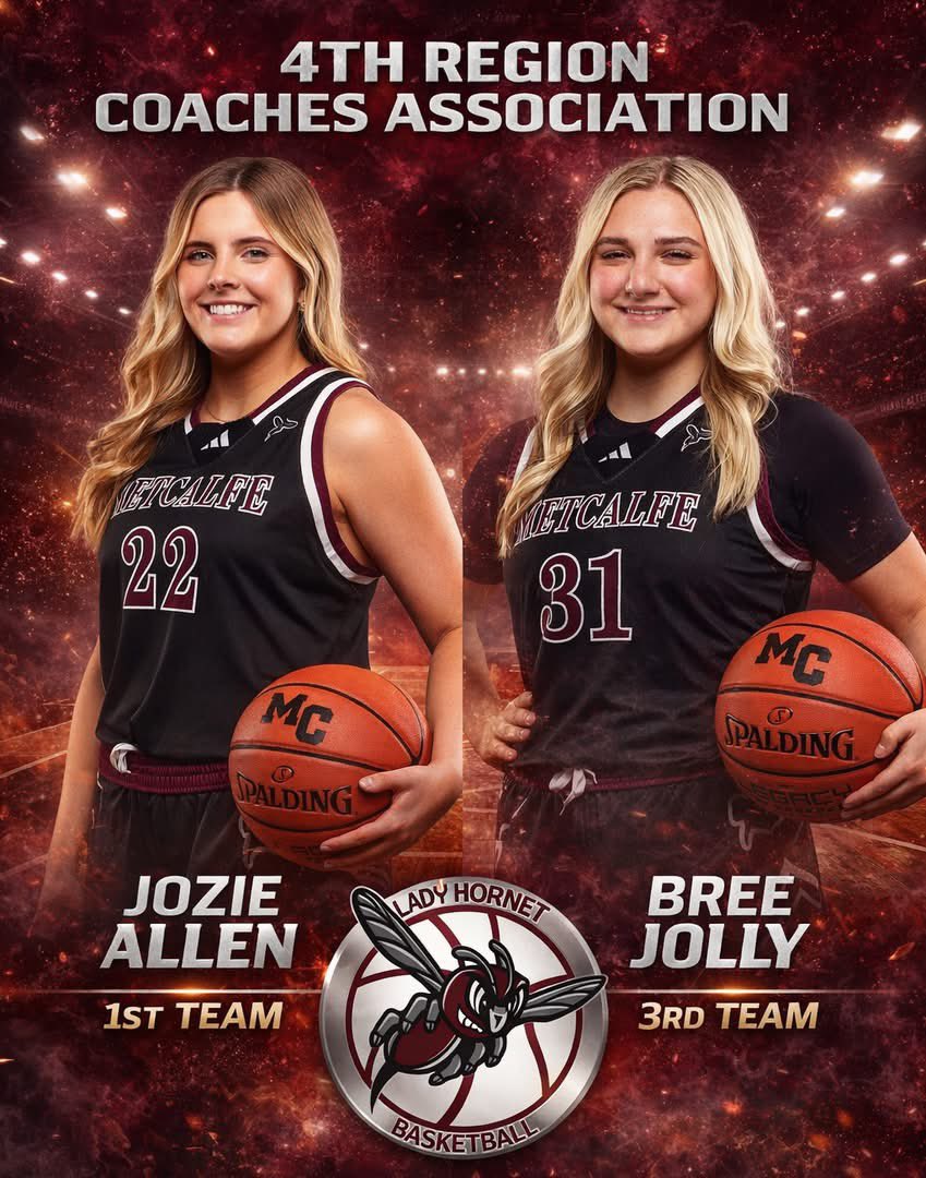 Congratulations to Lady Hornets Jozie Allen and Bree Jolly for being selected by region coaches for the 4th Region All-Season Team. 

Jozie received 1st Team honors, while Bree was named to the 3rd Team. We are proud of both of you and your achievements on and off the court.