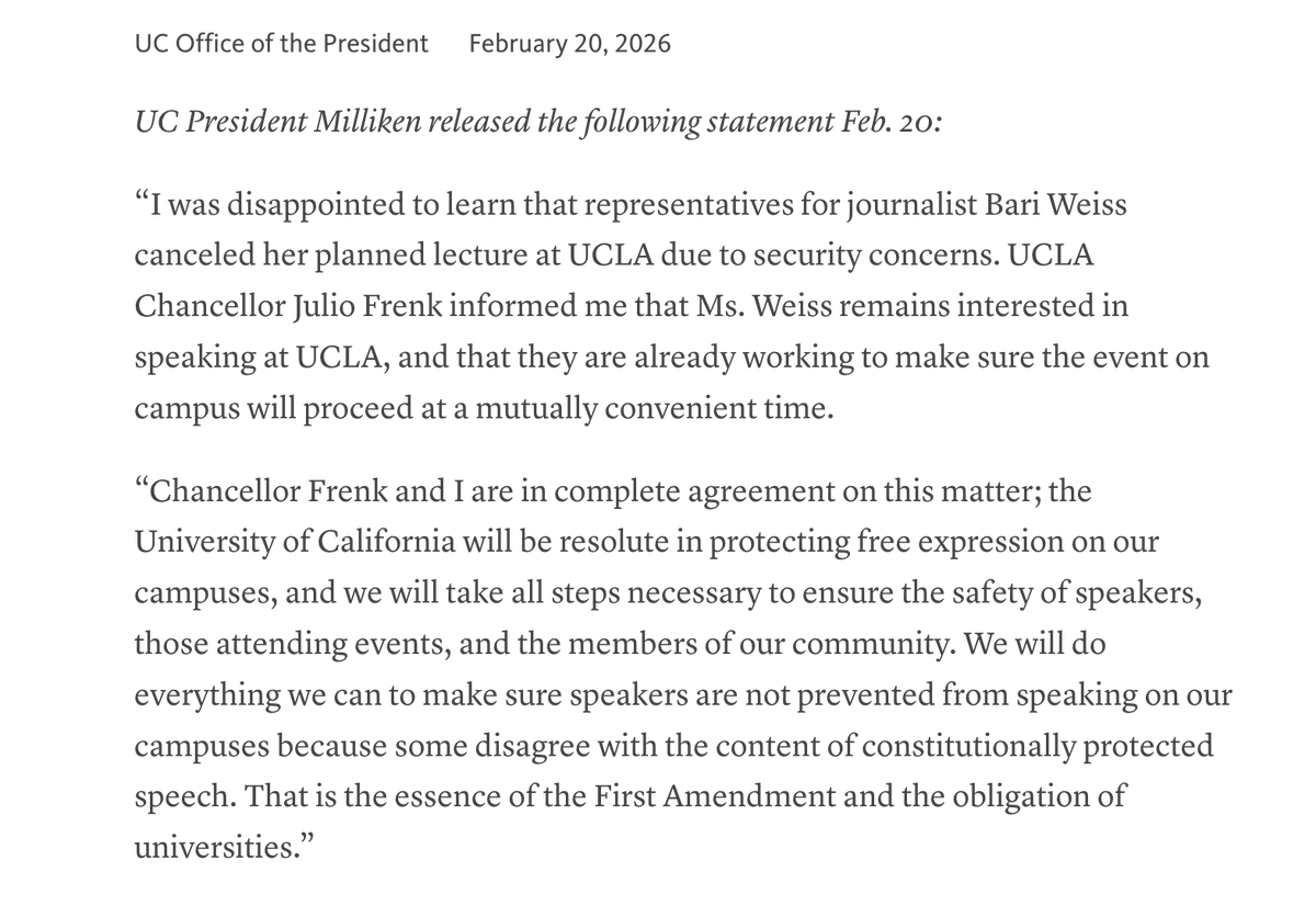 UC President James B. Milliken tweet media