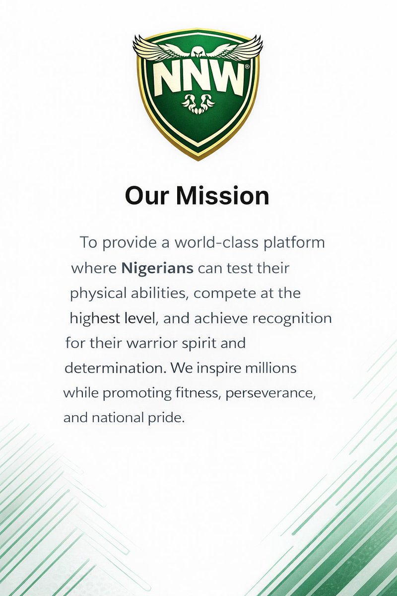 WE ARE LOOKING FOR PARTNERS

NNW is a groundbreaking national fitness and entertainment challenge, adapted from the globally successful Ninja Warrior franchise and tailored for the Nigerian audience. Our competition showcases extraordinary athletes across all 6 geopolitical zones