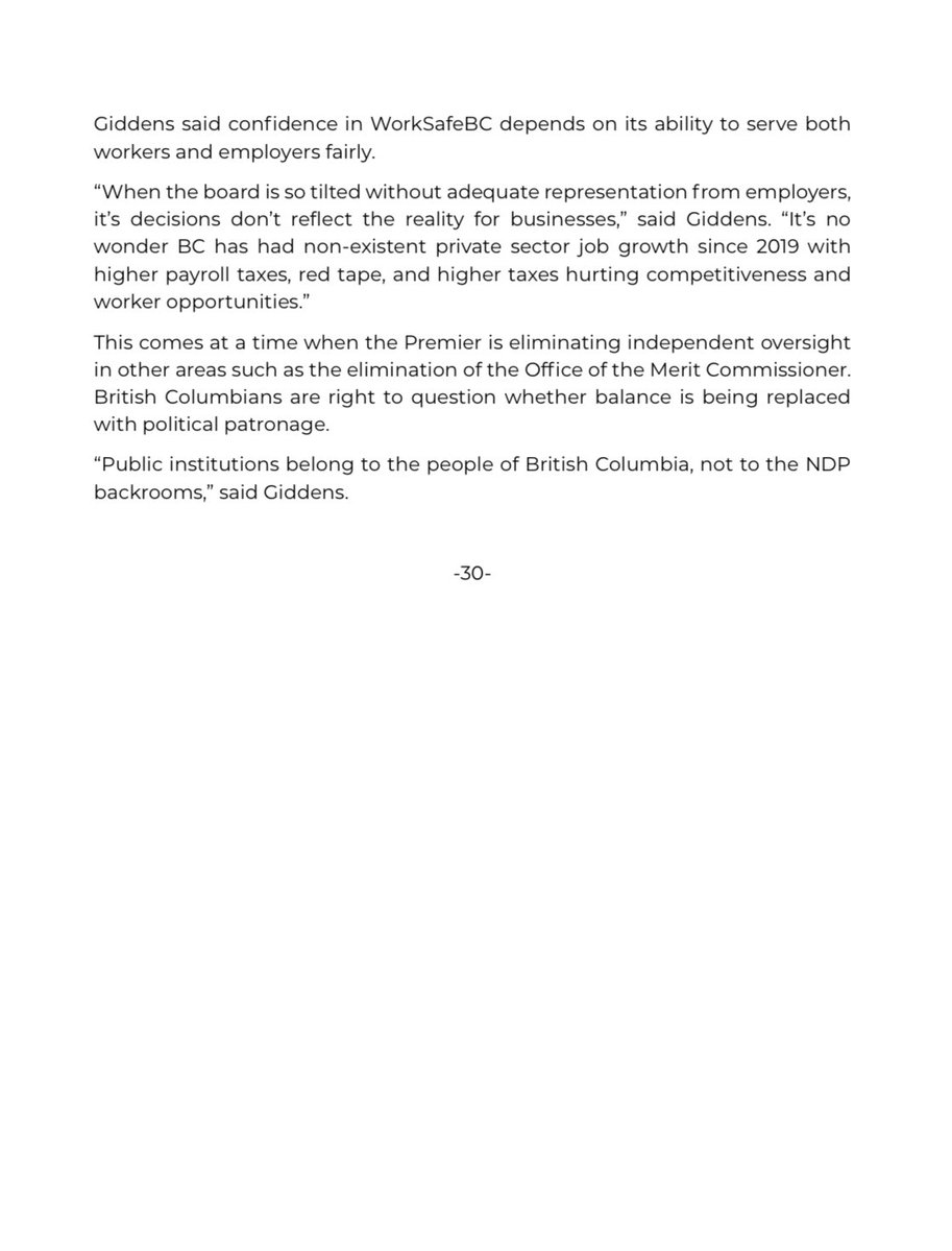🚨 Another insider tapped to chair WorkSafeBC.

The board is supposed to balance workers, employers, and the public — not tilt toward NDP labour allies while businesses face rising taxes and costs.

BC institutions should serve the people, not NDP backroom political networks.