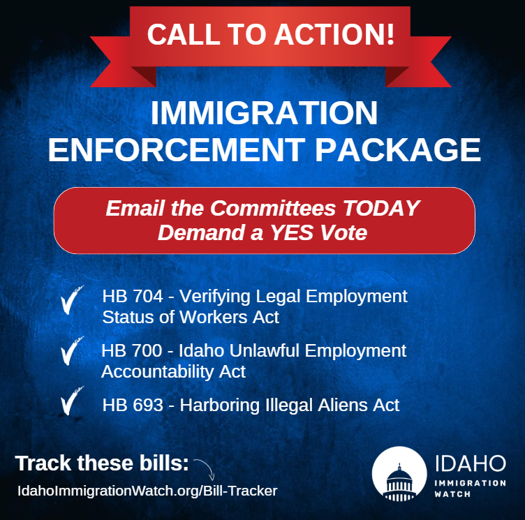 secureIDelect's tweet image. 🚨 ACTION ALERT - MONDAY 1:30 PM 🚨

Three immigration enforcement bills head to committee Monday:

HB 704 – E-Verify
HB 700 – Unlawful Employment
HB 693 – Harboring Illegal Aliens

Put Idaho first. Not special interests.

📩 Email the committee TODAY.
Demand a YES vote on all