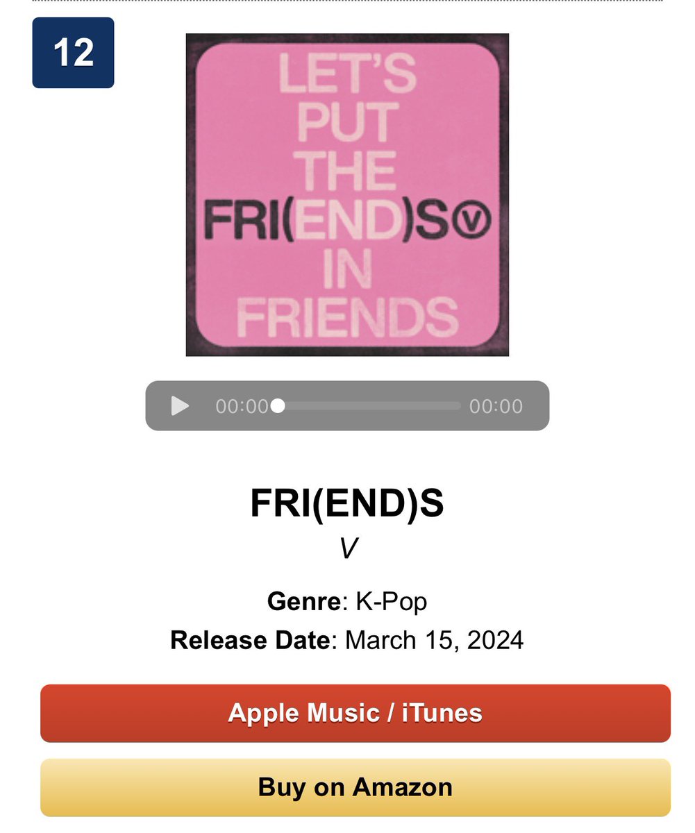 taeguide's tweet image. [INFO] FRI(END)S has re-entered iTunes US Kpop Genre at #12 🇺🇸

BUY FRIENDS ON ITUNES 
RE CHART FRIENDS
WE LOVE YOU TAEHYUNG
RE CHART FRIENDS ON ITUNES