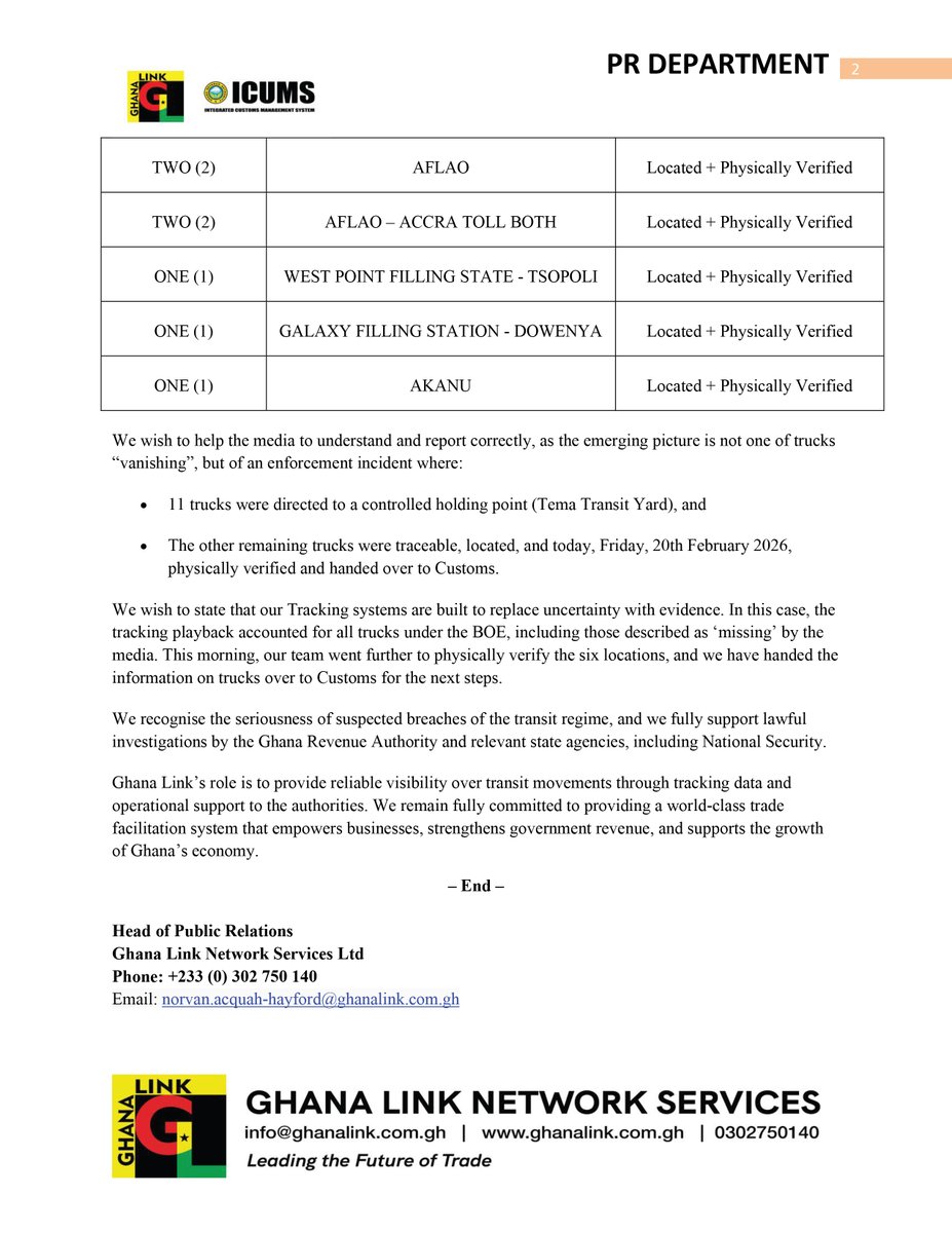 UPDATE ON "MISSING" TRANSIT TRUCKS: ALL THE OTHER SIX LOCATED AND VERIFIED
