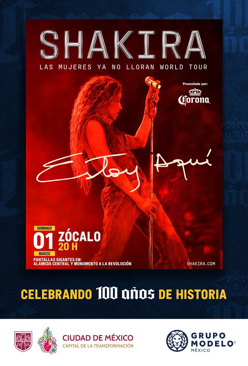 Auuuu la loba, <a href="/shakira/">Shakira</a> , llega a México para dar un show gratuito en el Zócalo Capitalino de la CDMX 🐺🇲🇽⭐️
Prepárense para el domingo 1ro de marzo a las 8:00 p.m. 🎶