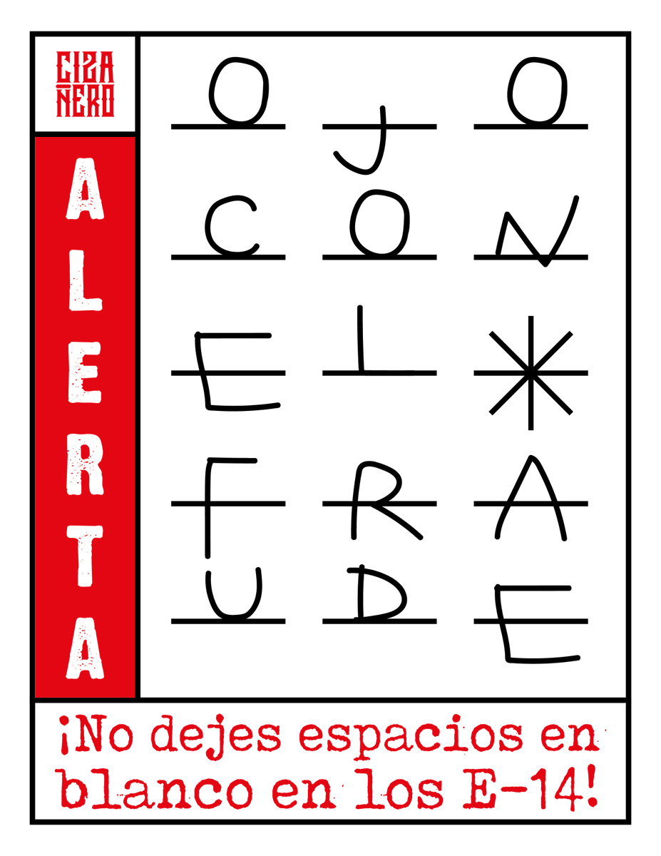 Cizanaparatodos's tweet image. 1. ¡Atención jurados! No dejen espacios en blanco en los E-14. Cada casilla debe estar marcada para evitar manipulaciones. ✍️