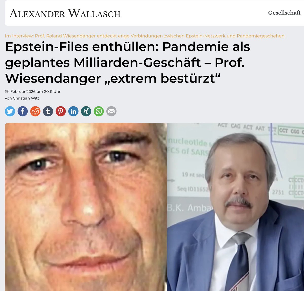 „Prof. Wiesendanger ist fassungslos: Das sei schlimmer, als alles, was wir bisher wussten. Jetzt fordert er volle Offenlegung. Hier seien Pandemiesimulationen und Maßnahmen vorbereitet worden, „die zu extremen negativen Konsequenzen für die Bevölkerung geführt haben.“

…