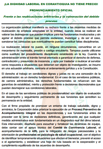 RCorantioquia's tweet photo. Comunicado de la Junta Directiva de @Sintrambiente @Corantioquia  a la opinión publica #conectadosporlavida @CGTANTIOQUIA2 @CGTAntioquia1 @GobAntioquia @MintrabajoCol @MinAmbienteCo @SintrambienteNa https://t.co/wjii8p4u41
