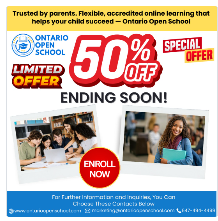 AofPGImage's tweet photo. 🔥 FLASH SALE: 50% OFF on High School Credit Courses &amp; Online Tutoring — ENDING SOON! 🔥

⏰ Act fast! This special offer is ending soon — only a few enrollments left!

📞 Call: 647-494-4499
✉️ Email: marketing@ontarioopenschool.com

👉 Book your FREE educational consultation https://t.co/zYjQe2Xizg