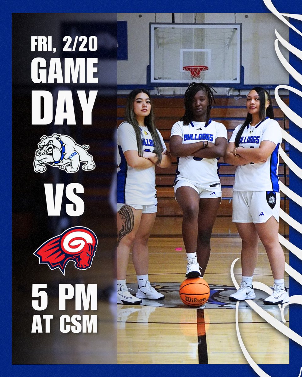 CSM_WBB's tweet photo. SOPHOMORE NIGHT 🫡

📆 TODAY: February 20th
🆚 @gavilanwbb 
⌚️ Ceremony begins at 4:40pm
📍 College of San Mateo
📺 CSM Basketball YouTube channel 
🎟️ available for purchase online or at the door 

#BulldogFamily🐶 https://t.co/mST19zvE1L