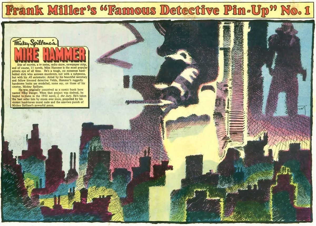 bckomix's tweet photo. Frank Miller
Famous Detective Pin-Ups, on the back of “Ms. Tree Thrilling Detective Adventures” #1-4 (1983) https://t.co/kSsu8LPZZ8