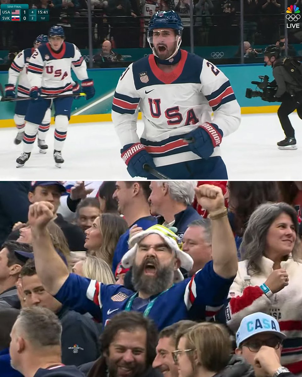 DYLAN LARKIN OPENS THE SCORING FOR TEAM USA EARLY 🦅

Jason Kelce was hyped 😅