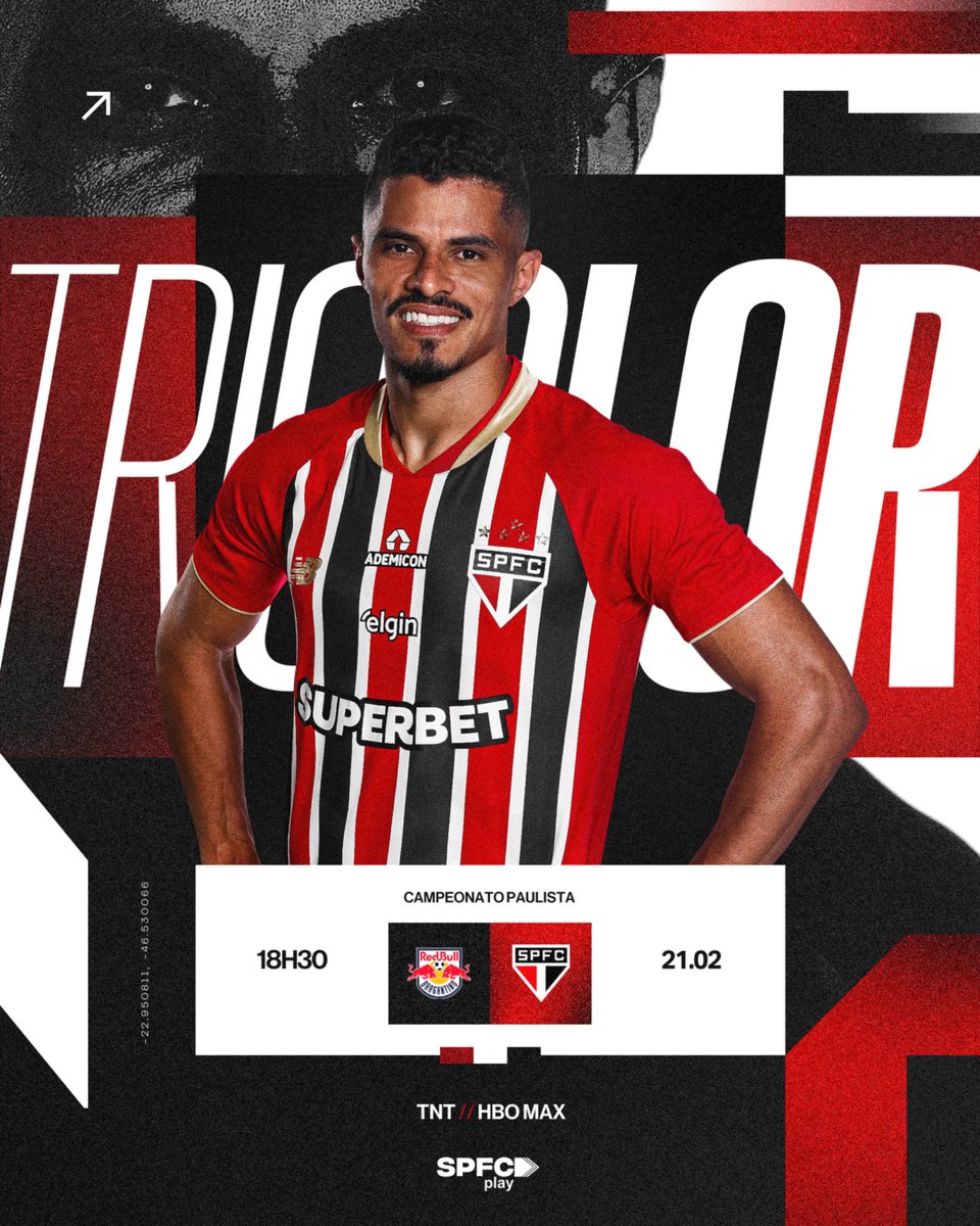 Hoje tem São Paulo! É #DiaDeTricolor! 

⚽️ Red Bull Bragantino x São Paulo  
🏟️ Cícero de Souza Marques 
📍 Bragança Paulista (SP) 
⏰ 18h30
🏆 Paulistão 
⚔️ Quartas de final (duelo único)

📺 TNT e HBO Max 
🎙️ SPFC Play 

#VamosSãoPaulo 🇾🇪