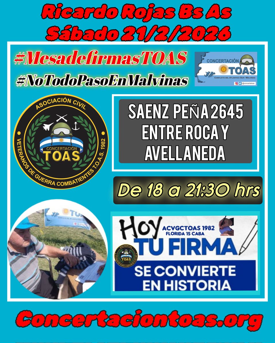#21F2026 #MesadefirmasTOAS <a href="/ConcertaTOAS/">ConcertaciónT.O.A.S</a> Buenos Aires, TIGRE , RICARDO ROJAS #NoTodoPasoEnMalvinas Concertaciontoa.org #proyectodeley0373d2025