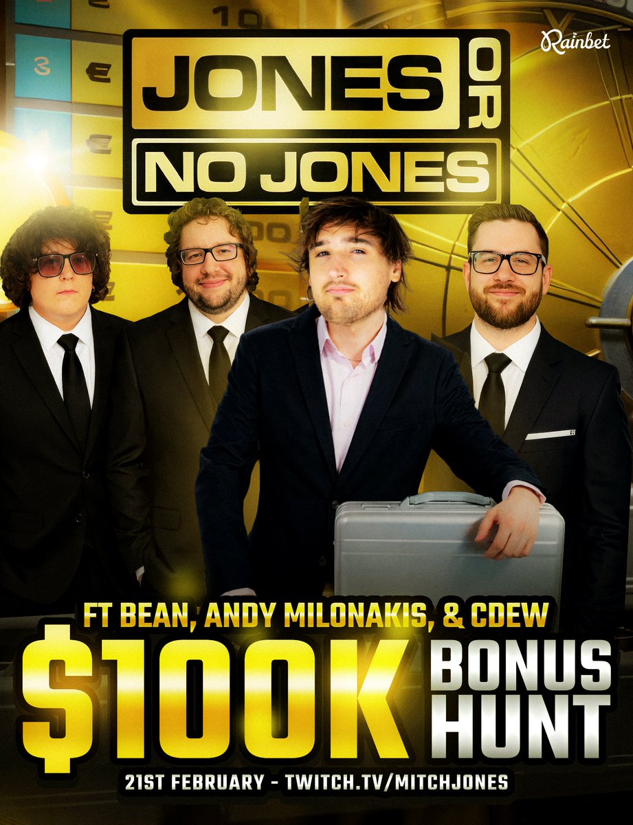Tomorrow is 100k hunt with the boys! 20k in equity is up for grabs in the Discord discord.gg/mitchjones
Live now for $50,000 bonus hunt twitch.tv/mitchjones  
Giving away $10,000 to viewers of the stream  
$1,000 to someone who likes, comment, retweets this