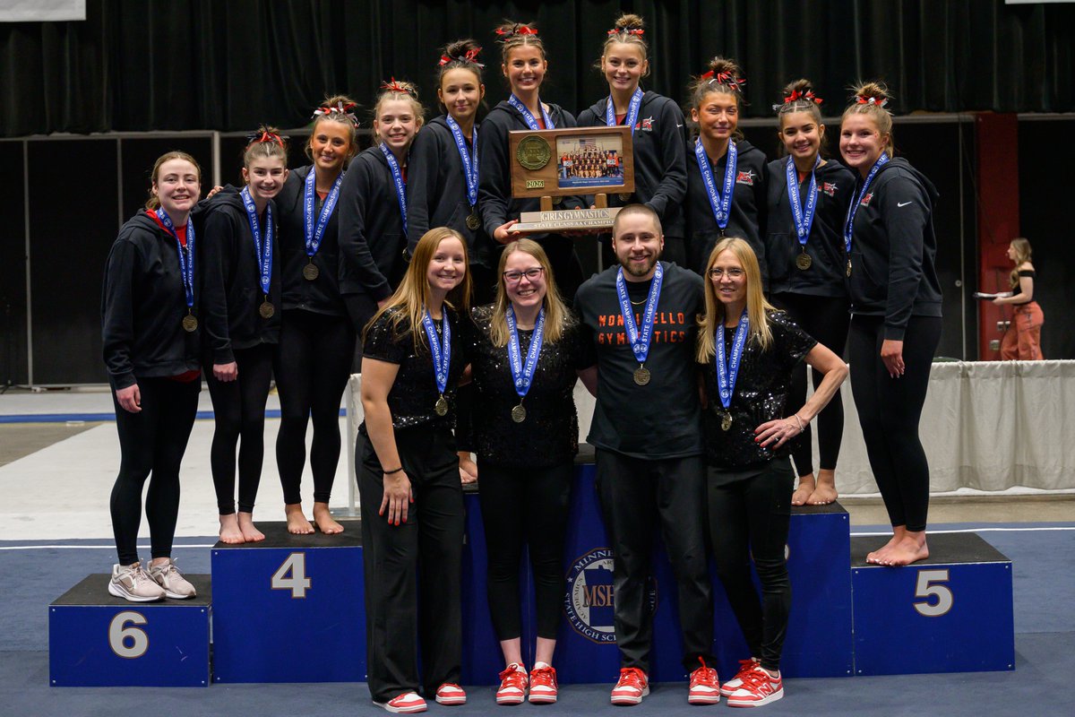 MonticelloMagic's tweet photo. The Monticello Magic scored 148.725 points this afternoon--a new school record--as they took home the MSHSL Class AA Gymnastics Championship! 

Great job, ladies!!! 

#MontiMagic https://t.co/zE8WG8D98b