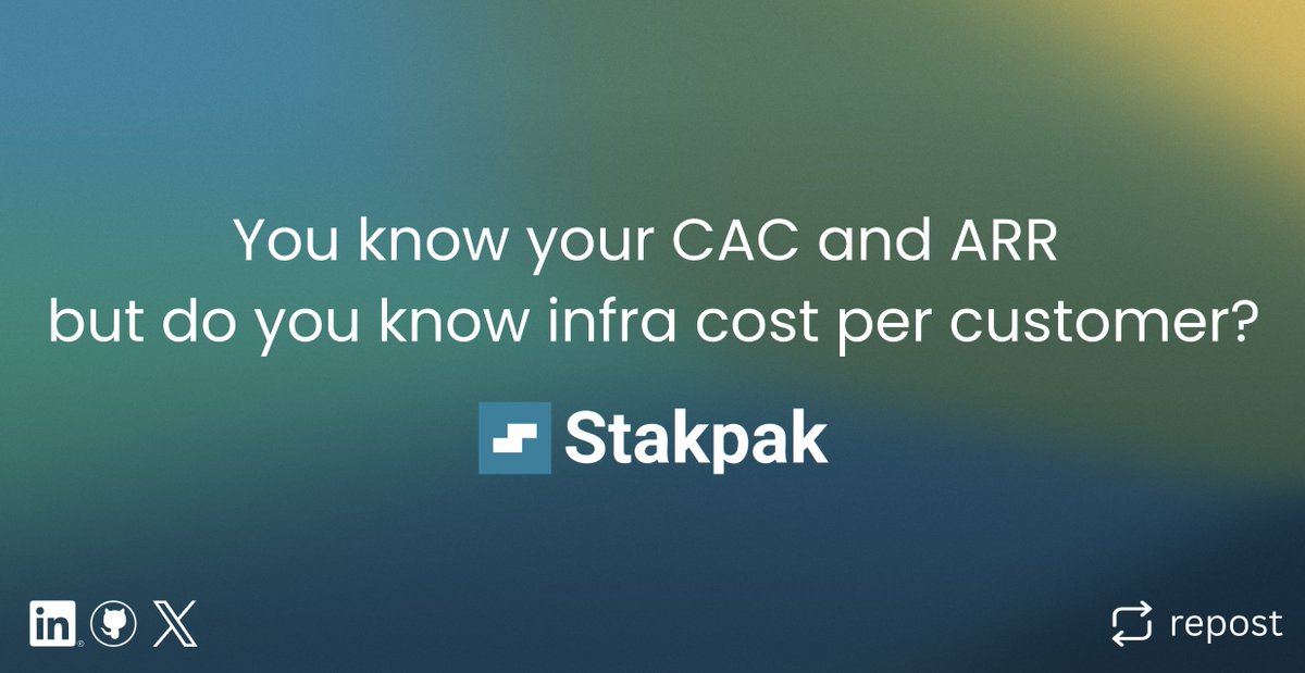 🚨You know your CAC and ARR but do you know infra cost per customer?

One power user can silently eat your margin.

If you can’t attribute infrastructure spend per account, you’re guessing profitability.

Ask stakpak: stakpak.dev