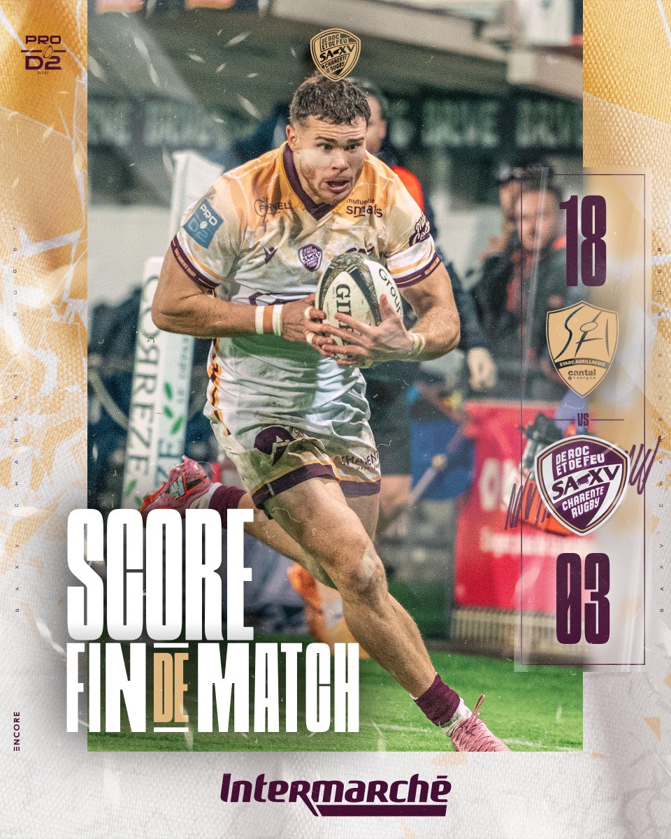 SAXV_Charente's tweet photo. 𝙁𝙞𝙣 𝙙𝙚 𝙢𝙖𝙩𝙘𝙝 𝙖̀ 𝘼𝙪𝙧𝙞𝙡𝙡𝙖𝙘 ❌
Nos violets s’inclinent ce soir à Jean-Alric.
#PROD2 | #SASAXV https://t.co/3fGM8TCXNQ