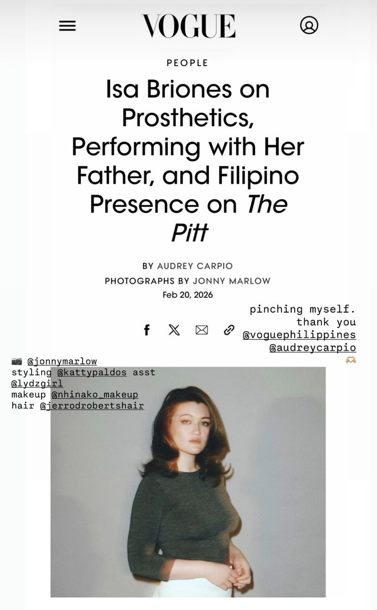 “pinching myself. thank you
@voguephilippines
@/audreycarpio🫶🏼
📸@/jonnymarlow
styling @/kattypaldos asst
@/lydzgirl
makeup @/nhinako makeup hair @/jerrodrobertshair”