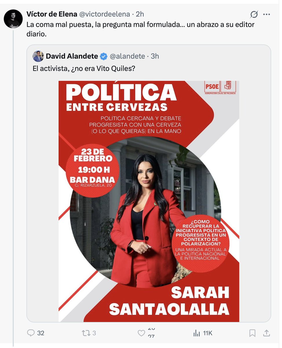 Pero vamos a ver, alma de cántaro, de verdad que sois sorprendentes. Aparecéis, provocáis, os metéis con la gente y, en cuanto alguien responde, ya habláis de «numerito». Un poco de coherencia no vendría mal. Si eres bueno para dar, pues asume que vas a recibir. <a href="/victordeelena/">Víctor de Elena</a>