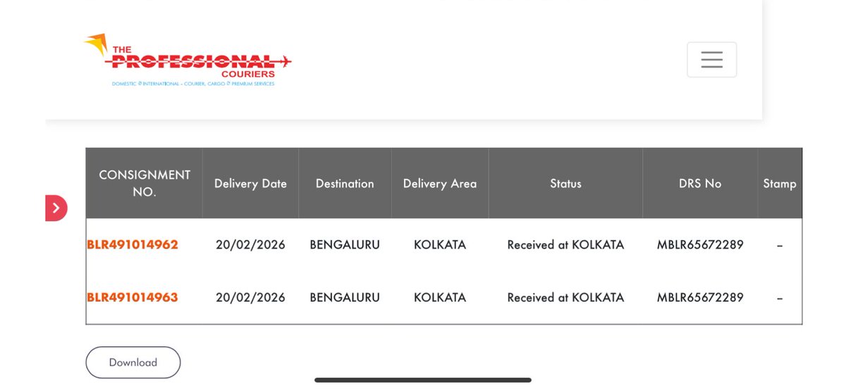<a href="/TPCGlobeCares/">The Professional Couriers</a> 
Consignments BLR491014962 &amp; BLR491014963 have been lying at Kolkata hub since 20/02/2026.
This delay is impacting critical timelines.
Kindly escalate internally and ensure urgent delivery. Please confirm status immediately.